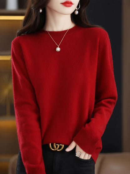 Women 100% Merino Wool Sweater O-Neck Long Sleeve Cashmere Knitwear Pullover Aliselect Fashion Autumn Winter Clothing Tops