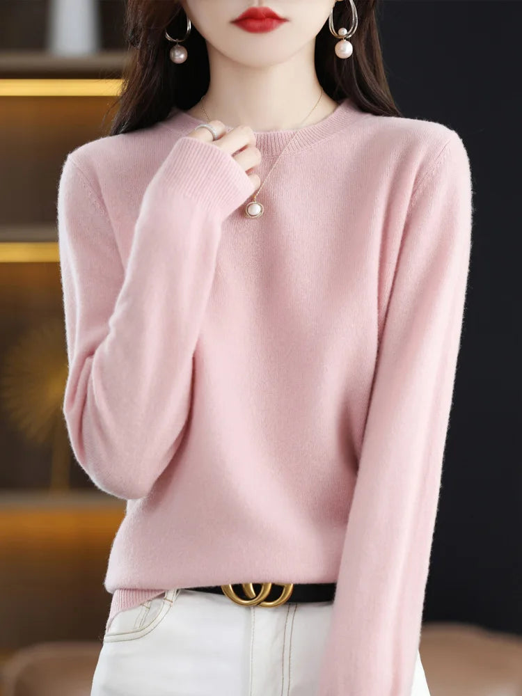 Women 100% Merino Wool Sweater O-Neck Long Sleeve Cashmere Knitwear Pullover Aliselect Fashion Autumn Winter Clothing Tops