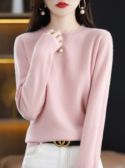 Women 100% Merino Wool Sweater O-Neck Long Sleeve Cashmere Knitwear Pullover Aliselect Fashion Autumn Winter Clothing Tops