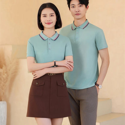 2025 Solid Color Polo Shirt Women Men Business Polo Collar Short sleeve Top Summer Casual Office Breathable T-shirt for Men