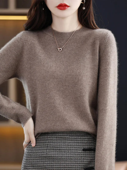 Women 100% Merino Wool Sweater O-Neck Long Sleeve Cashmere Knitwear Pullover Aliselect Fashion Autumn Winter Clothing Tops