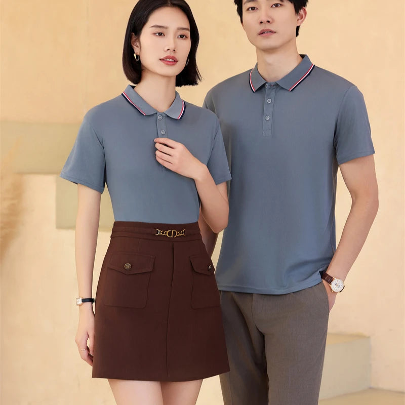 2025 Solid Color Polo Shirt Women Men Business Polo Collar Short sleeve Top Summer Casual Office Breathable T-shirt for Men