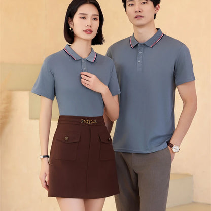 2025 Solid Color Polo Shirt Women Men Business Polo Collar Short sleeve Top Summer Casual Office Breathable T-shirt for Men