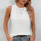 Female Summer Solid Color Retro Casual  women white Color Cotton linen Sleeveless Round Neck Soft And Breathable Top Vest
