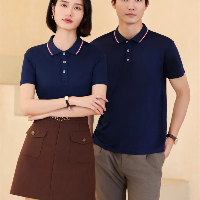 2025 Solid Color Polo Shirt Women Men Business Polo Collar Short sleeve Top Summer Casual Office Breathable T-shirt for Men