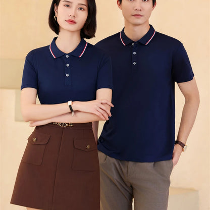 2025 Solid Color Polo Shirt Women Men Business Polo Collar Short sleeve Top Summer Casual Office Breathable T-shirt for Men