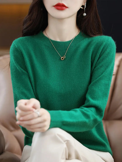 Women 100% Merino Wool Sweater O-Neck Long Sleeve Cashmere Knitwear Pullover Aliselect Fashion Autumn Winter Clothing Tops