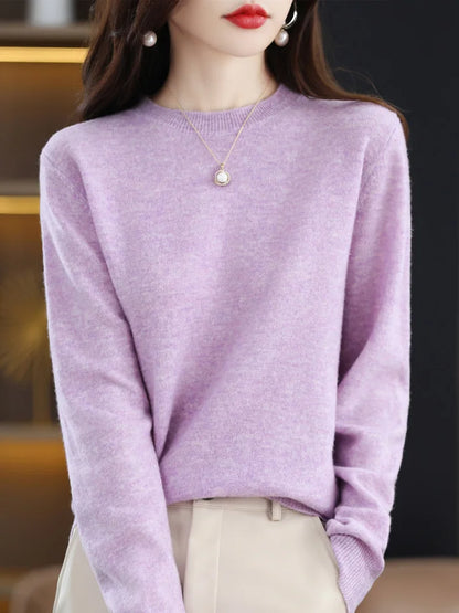 Women 100% Merino Wool Sweater O-Neck Long Sleeve Cashmere Knitwear Pullover Aliselect Fashion Autumn Winter Clothing Tops