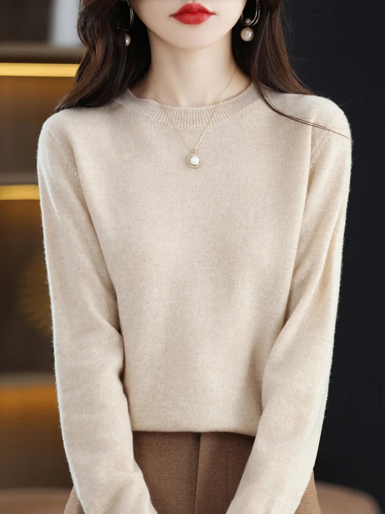 Women 100% Merino Wool Sweater O-Neck Long Sleeve Cashmere Knitwear Pullover Aliselect Fashion Autumn Winter Clothing Tops