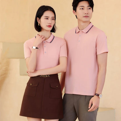 2025 Solid Color Polo Shirt Women Men Business Polo Collar Short sleeve Top Summer Casual Office Breathable T-shirt for Men