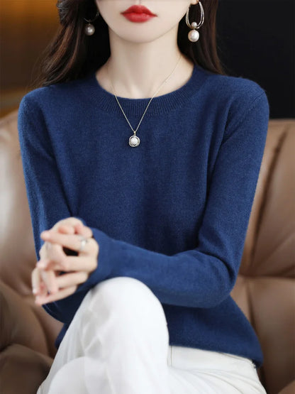 Women 100% Merino Wool Sweater O-Neck Long Sleeve Cashmere Knitwear Pullover Aliselect Fashion Autumn Winter Clothing Tops