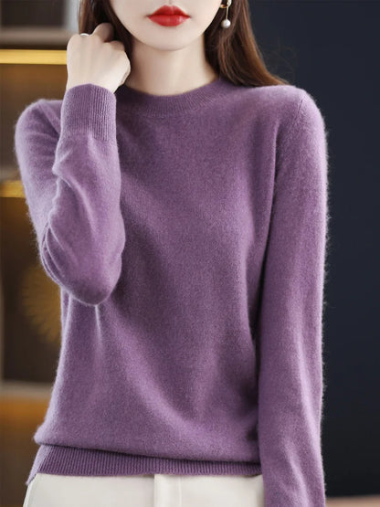 Women 100% Merino Wool Sweater O-Neck Long Sleeve Cashmere Knitwear Pullover Aliselect Fashion Autumn Winter Clothing Tops