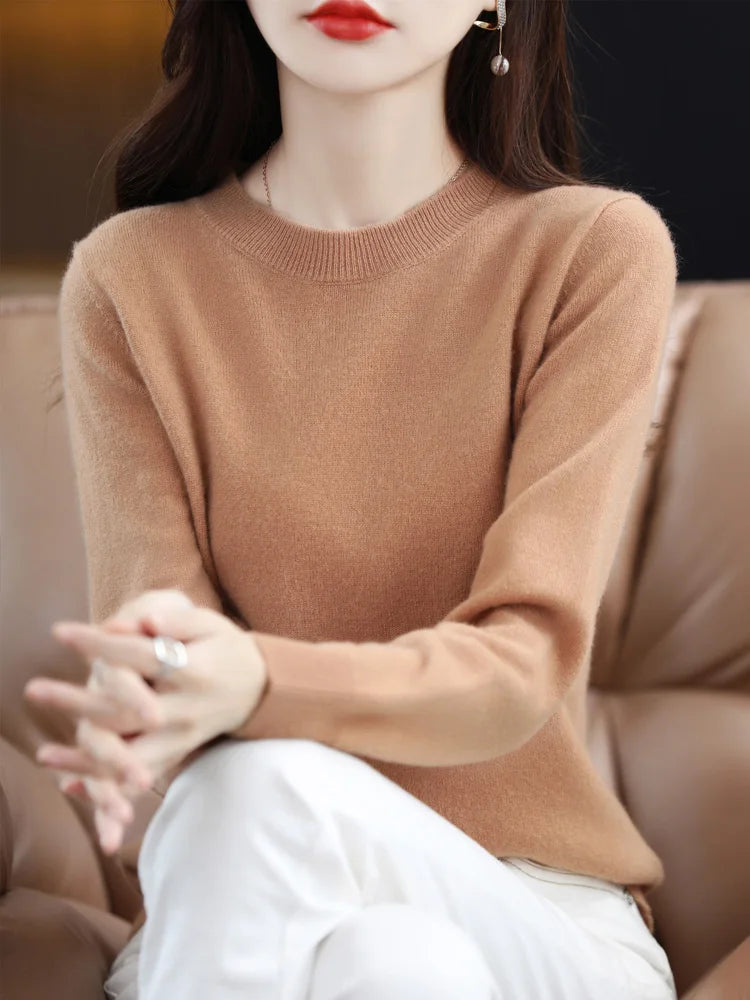 Women 100% Merino Wool Sweater O-Neck Long Sleeve Cashmere Knitwear Pullover Aliselect Fashion Autumn Winter Clothing Tops