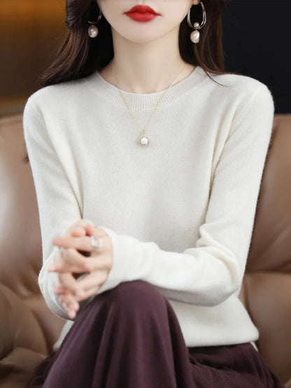 Women 100% Merino Wool Sweater O-Neck Long Sleeve Cashmere Knitwear Pullover Aliselect Fashion Autumn Winter Clothing Tops