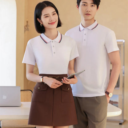 2025 Solid Color Polo Shirt Women Men Business Polo Collar Short sleeve Top Summer Casual Office Breathable T-shirt for Men