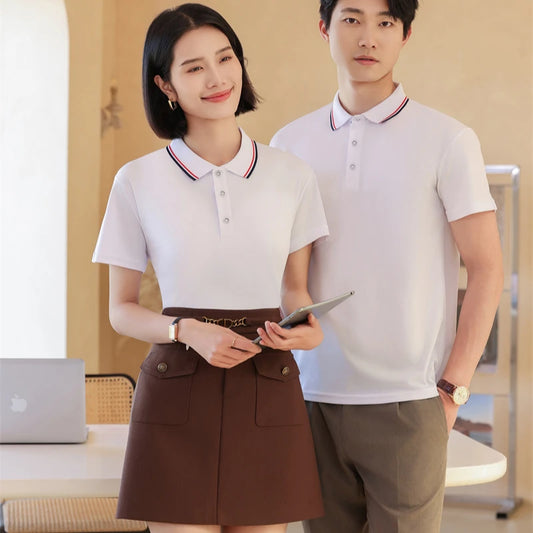 2025 Solid Color Polo Shirt Women Men Business Polo Collar Short sleeve Top Summer Casual Office Breathable T-shirt for Men